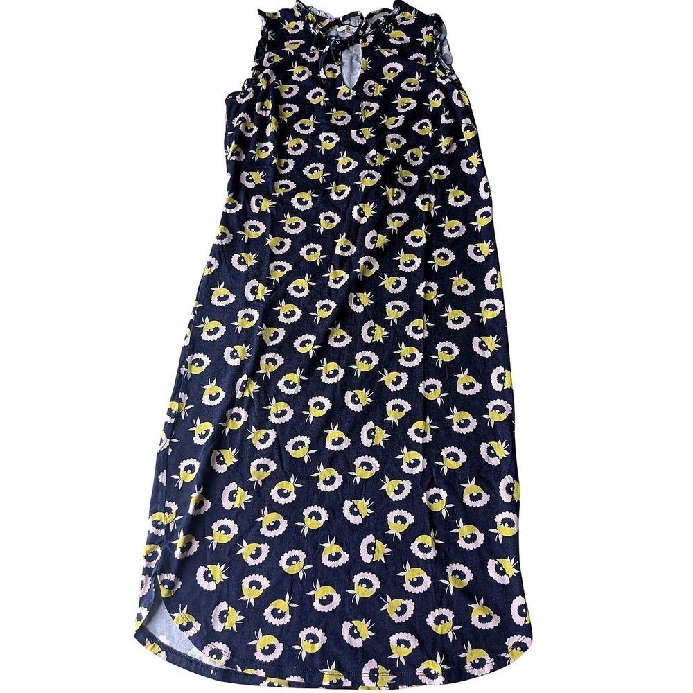 Boden Womens Navy Blue Yellow Floral Ruffle Neck Jersey Midi Dress US‎ 4R UK 8R